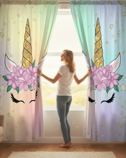 gold unicorn curtains - in-use