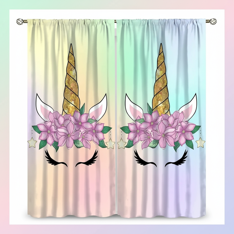 gold unicorn curtains - white-bg