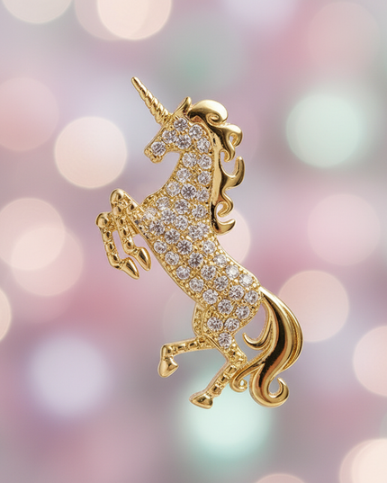 gold unicorn earrings for sale - detail