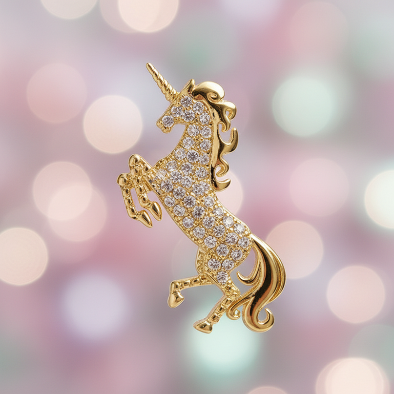 gold unicorn earrings for sale - detail