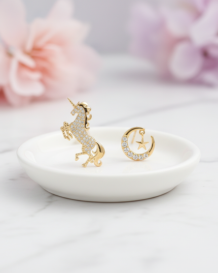 gold unicorn earrings for sale - lifestyle