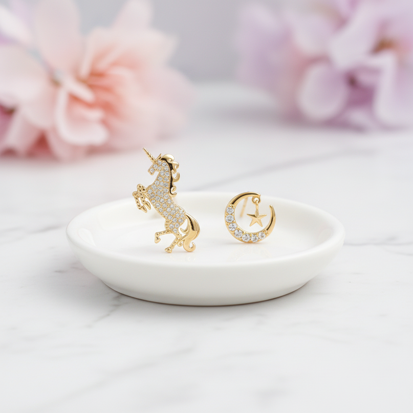 gold unicorn earrings for sale - lifestyle