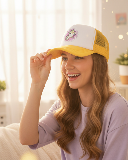 gold unicorn hat - in-use