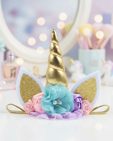 gold unicorn headband flowers - lifestyle