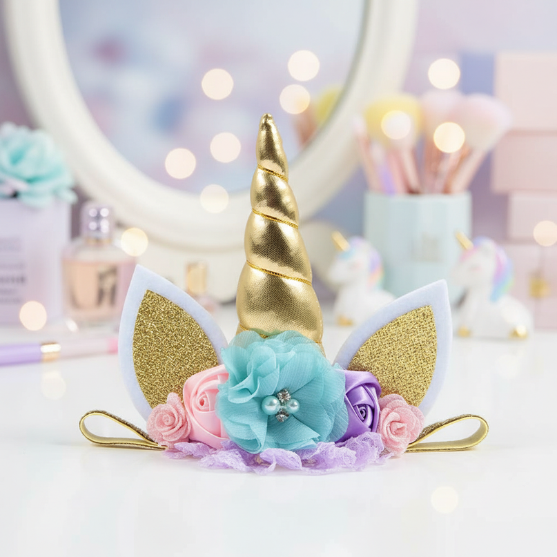 gold unicorn headband flowers - lifestyle