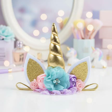 gold unicorn headband flowers - lifestyle