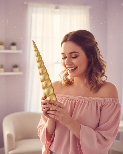 gold unicorn horn cosplay prop - in-use