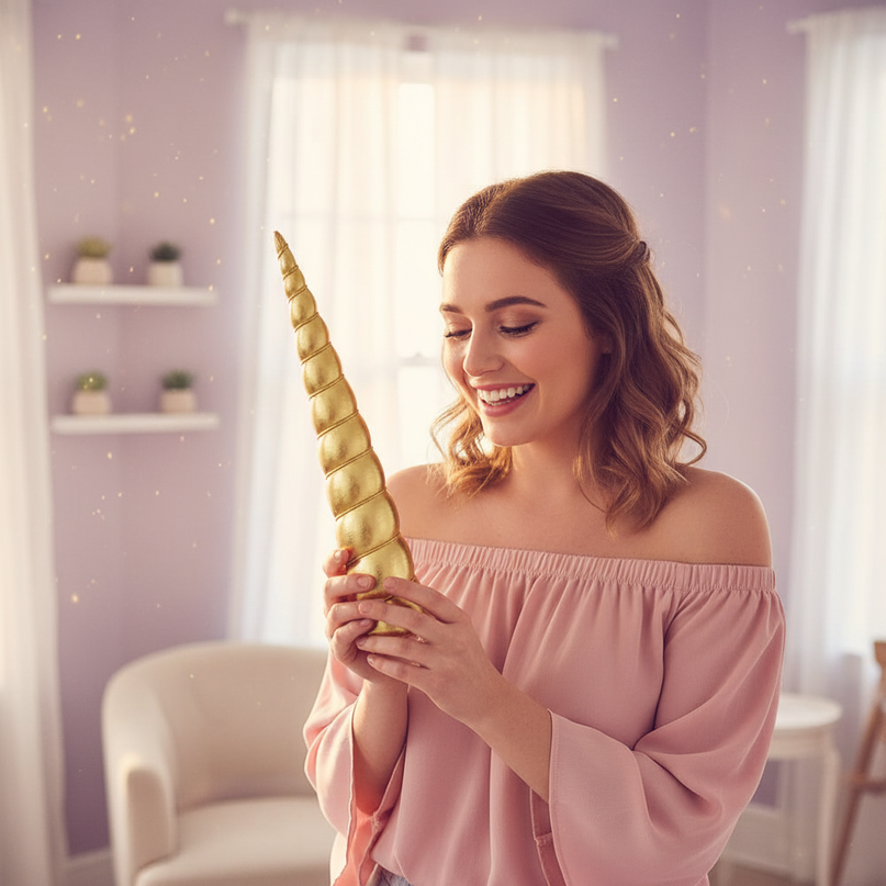gold unicorn horn cosplay prop - in-use