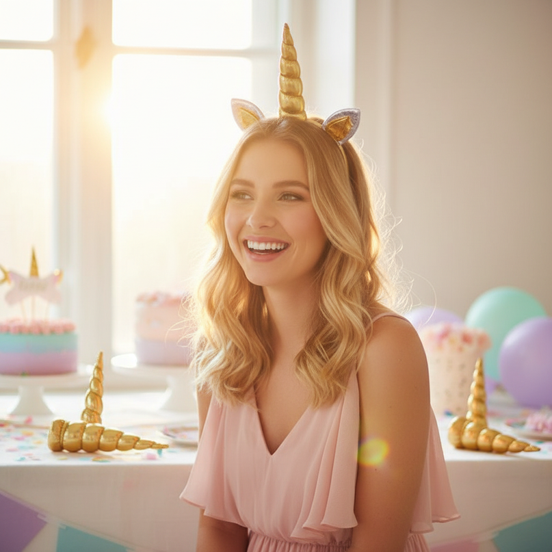 gold unicorn horn party pack - in-use