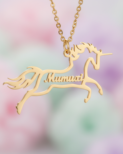 gold unicorn name necklace - detail