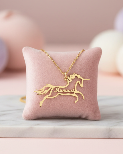 gold unicorn name necklace - lifestyle