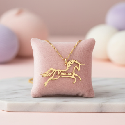 gold unicorn name necklace - lifestyle