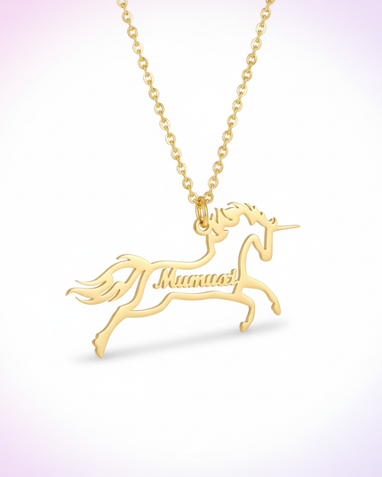 gold unicorn name necklace - white-bg
