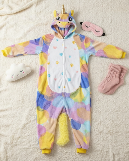 gold unicorn onesie - flat-lay