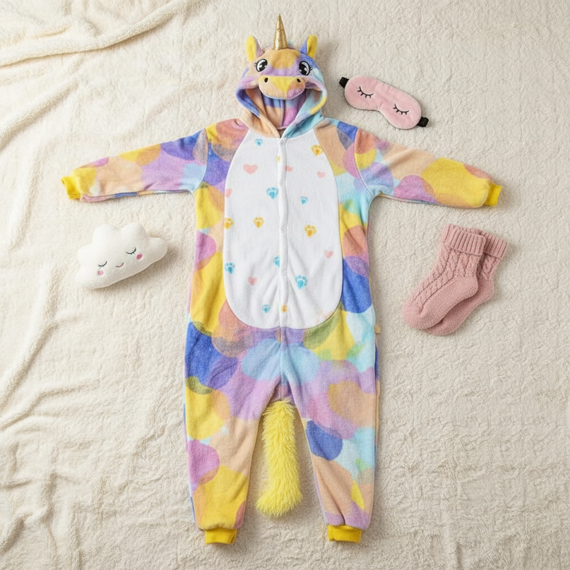 gold unicorn onesie - flat-lay