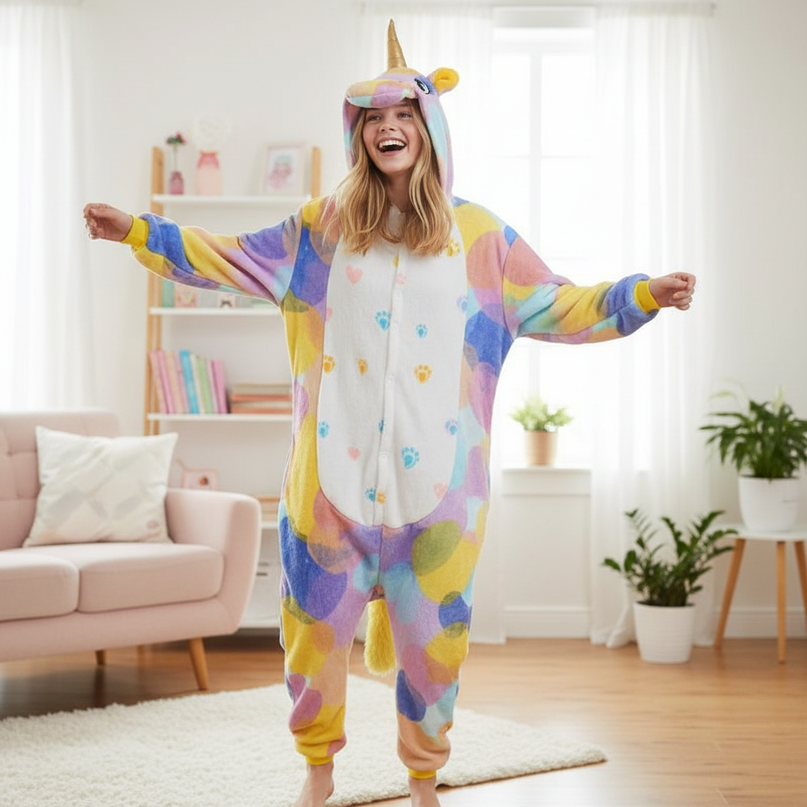 gold unicorn onesie - in-use