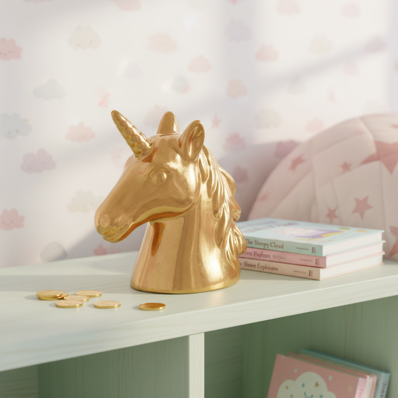 gold unicorn piggy bank - lifestyle