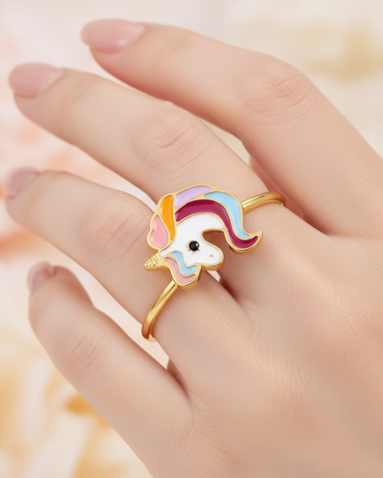 gold unicorn ring - in-use
