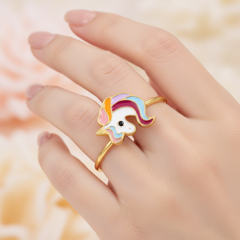 gold unicorn ring - in-use