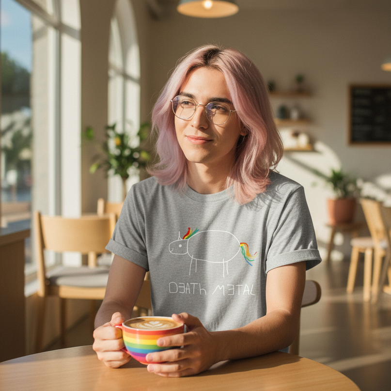 gold unicorn shirt - in-use