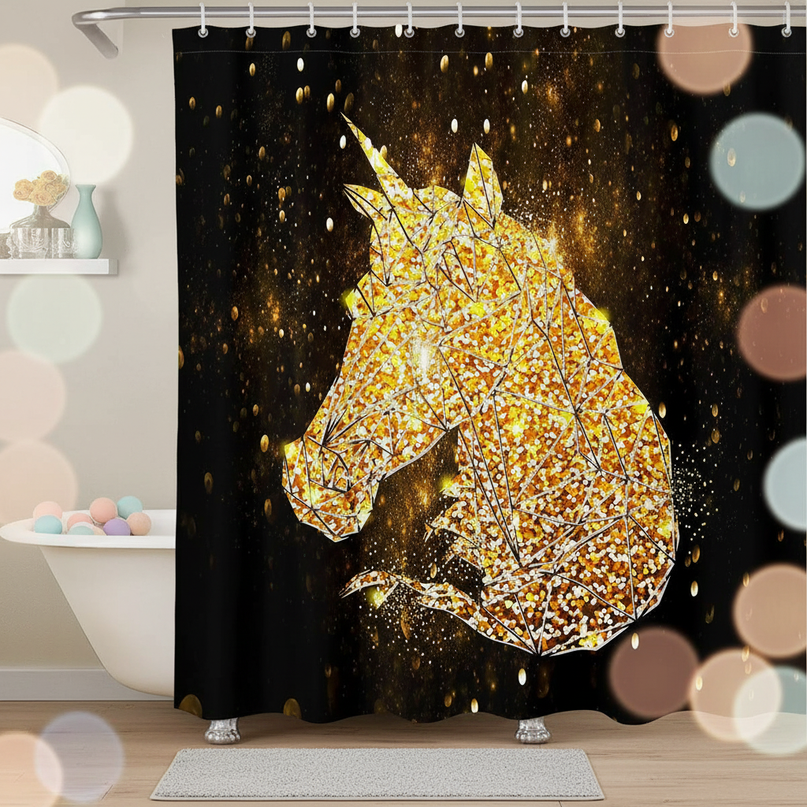 gold unicorn shower curtain - lifestyle