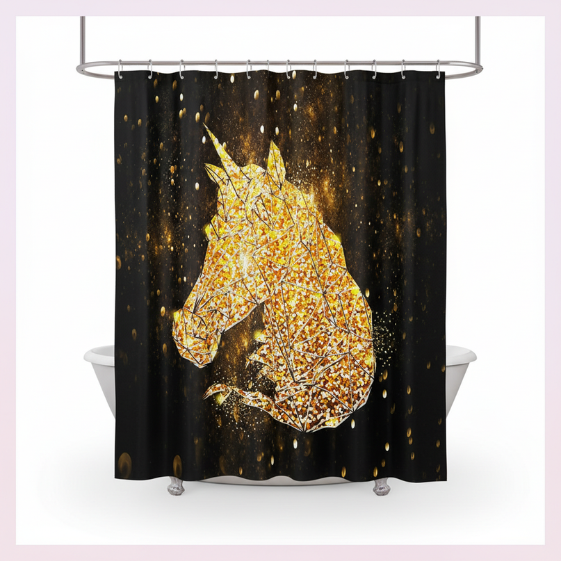 gold unicorn shower curtain - white-bg