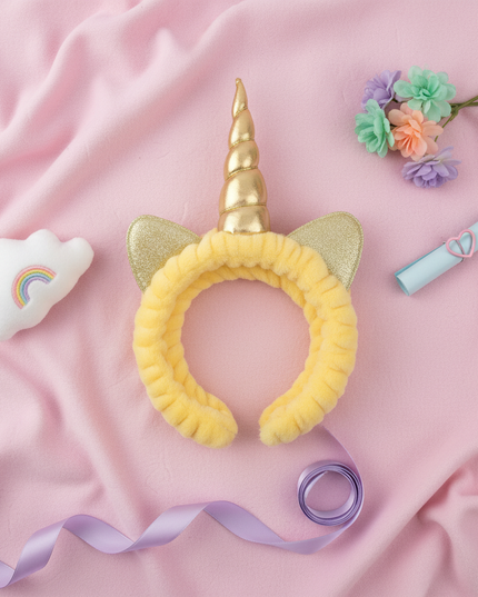 gold unicorn spa headband - flat-lay