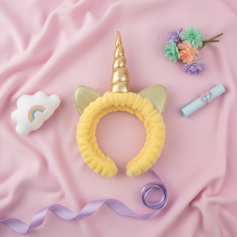 gold unicorn spa headband - flat-lay