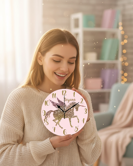 gold unicorn wall clock - in-use