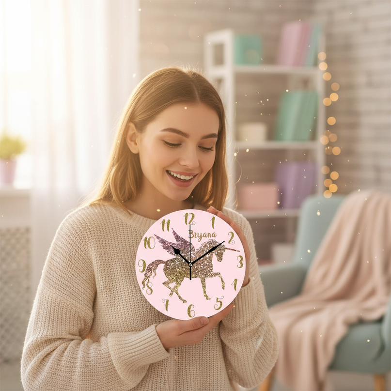 gold unicorn wall clock - in-use