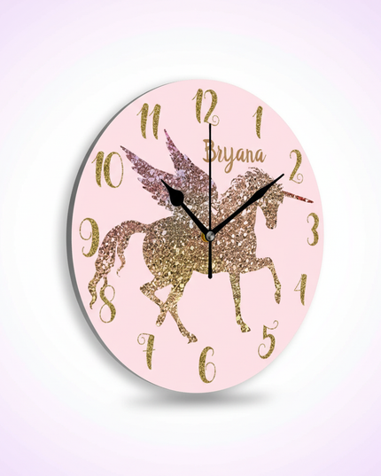 gold unicorn wall clock - white-bg