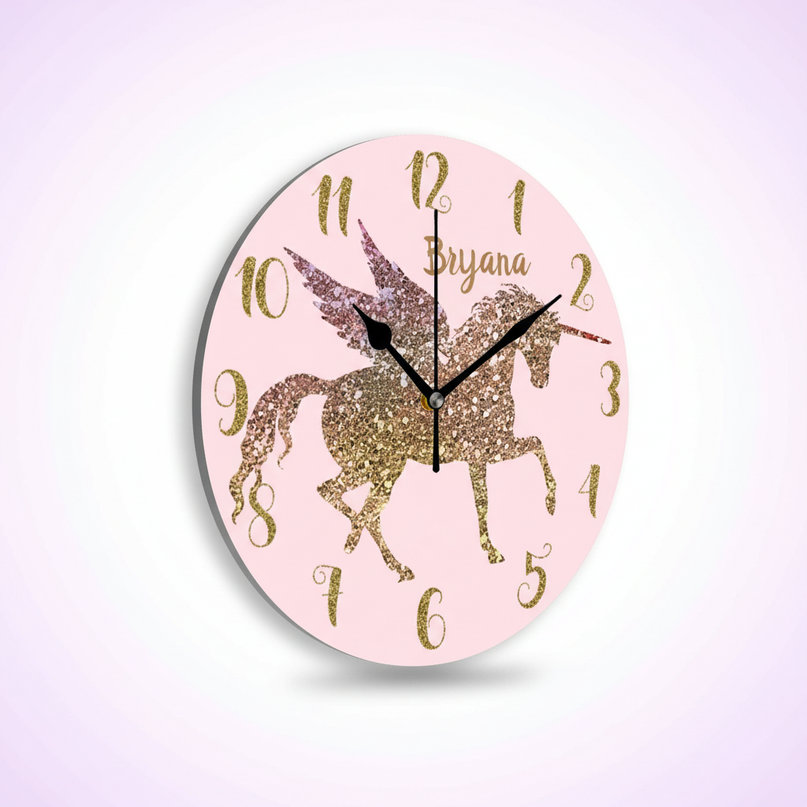 gold unicorn wall clock - white-bg