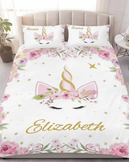 gold wreath elegant unicorn bedding - lifestyle