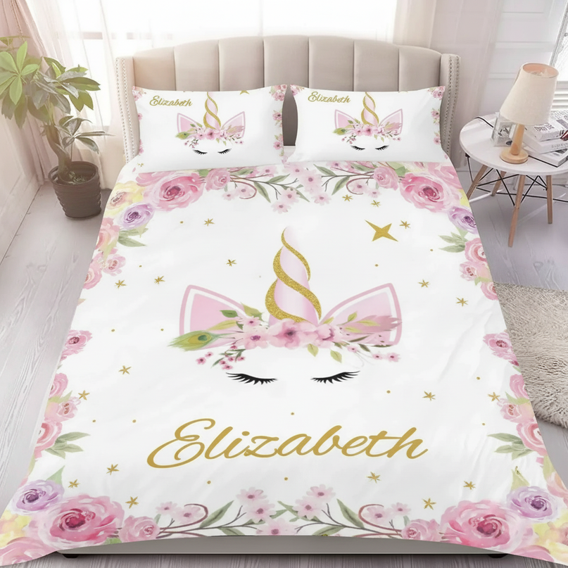 gold wreath elegant unicorn bedding - lifestyle