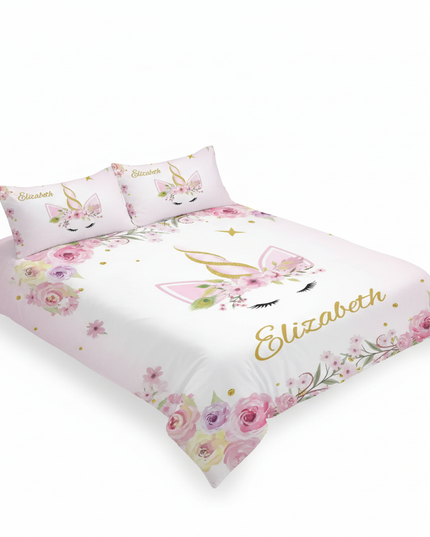 gold wreath elegant unicorn bedding - white-bg