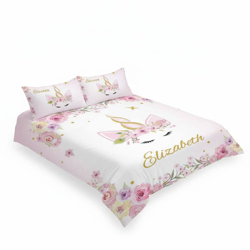 gold wreath elegant unicorn bedding - white-bg