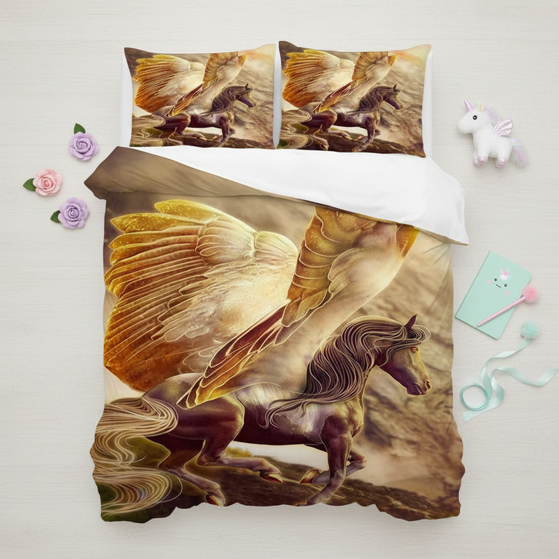golden pegasus bedding - flat-lay