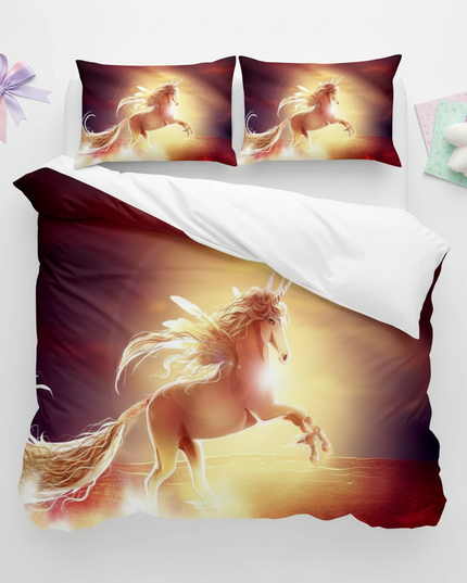 golden sunset unicorn bedding - flat-lay
