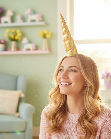 golden unicorn headband - in-use
