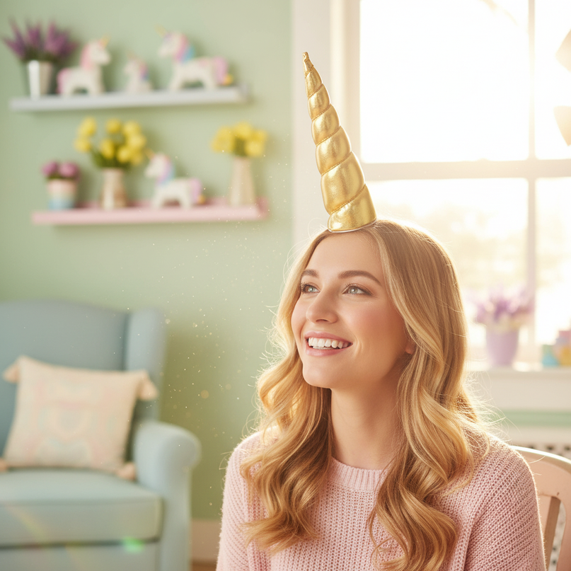 golden unicorn headband - in-use