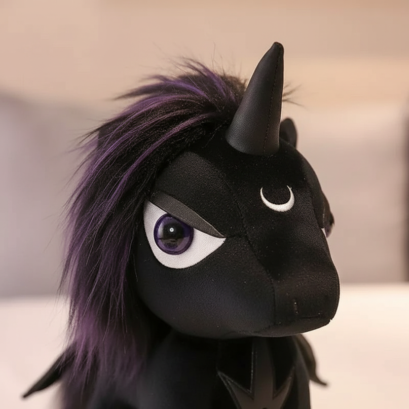gothic black unicorn plush - detail