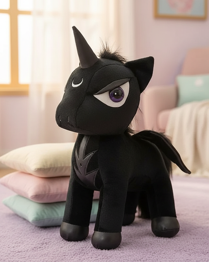 gothic black unicorn plush - lifestyle