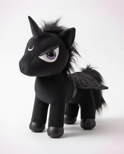 gothic black unicorn plush - white-bg