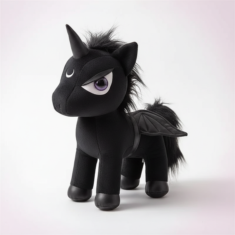 gothic black unicorn plush - white-bg