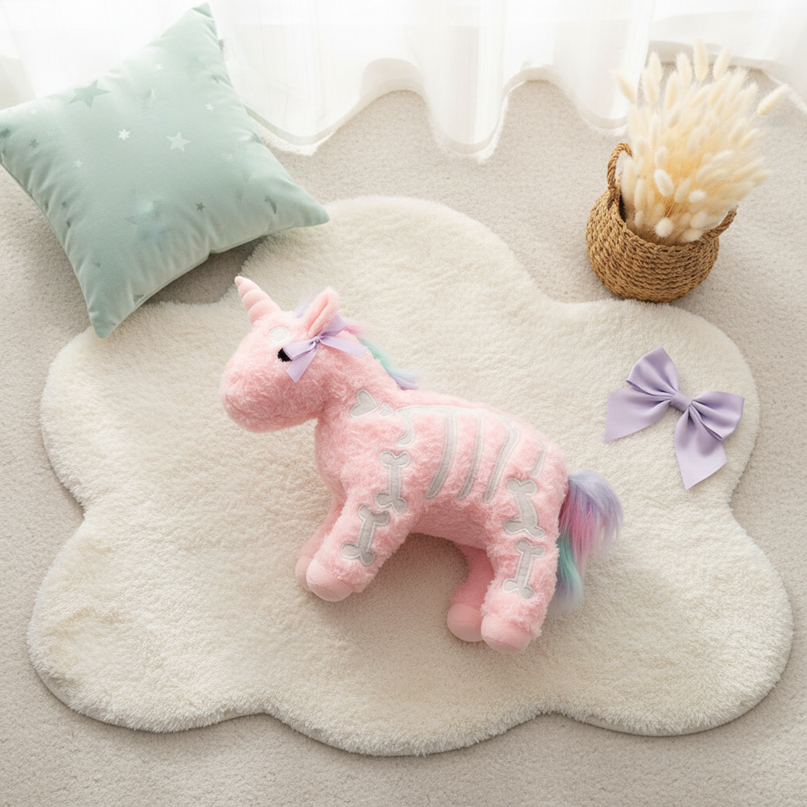 gothic unicorn plush - flat-lay