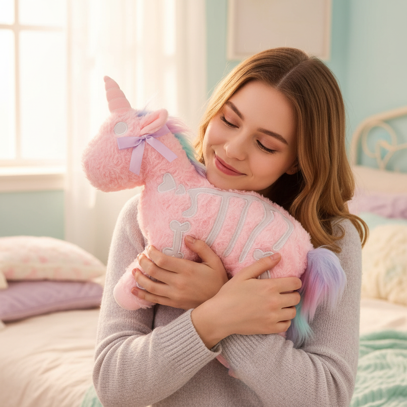 gothic unicorn plush - in-use