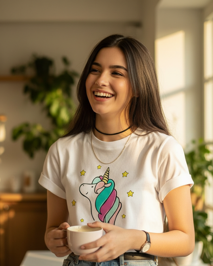 graphic unicorn shirt - in-use