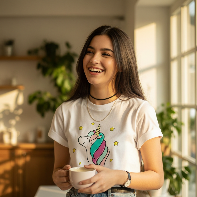 graphic unicorn shirt - in-use
