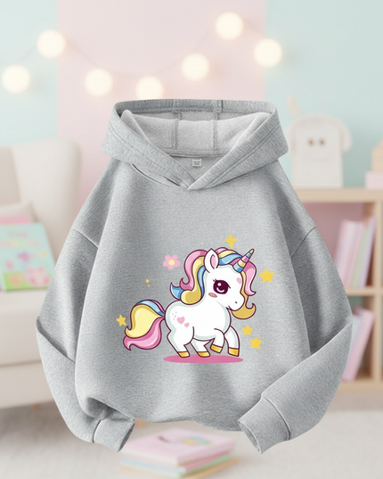 gray cartoon unicorn hoodie - lifestyle