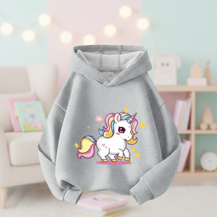 gray cartoon unicorn hoodie - lifestyle